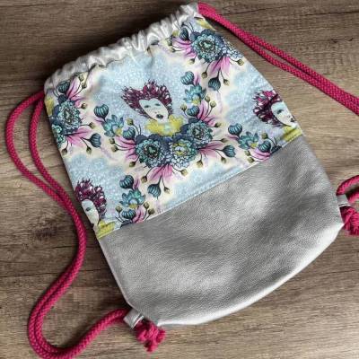 Turnbeutel Gymbag Rucksackbeutel Festivalbeutel SILVER silber Einzelstück