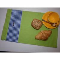 Brotbeutel "de luxe" Leinen lindgrün/ blau mit Baumwollkordel von friess-design Bild 1