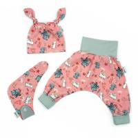 Baby Mädchen Set Pumphose-Mütze-Tuch "Süße Kaninchen" rosa Gr. 50 56 62 Geschenk Geburt Taufe Bild 1