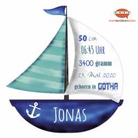 Wandtattoo: Segelboot - blau türkis - mit Name & Geburtsdaten personalisierbar Bild 1