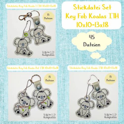 Digitale Stickdatei "Key Fob Koala Set ITH" für den 10x10-13x18cm (4x4-5x7") Stickrahmen