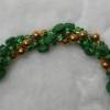 Perlenset handgefädelt aus grünen Glasperlen und goldenen Wachsperlen in türkischer Häkeltechnik Bild 7