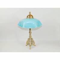 Unikat Tischlampe Leuchte Jugendstil 39 cm Messing Glas gold blau floral vintage upcycling verspielt einmalig Bild 1
