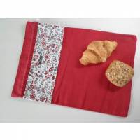 Brotbeutel *Amore* Baumwolle rot/ Blumen mit Kordel von friess-design Bild 1