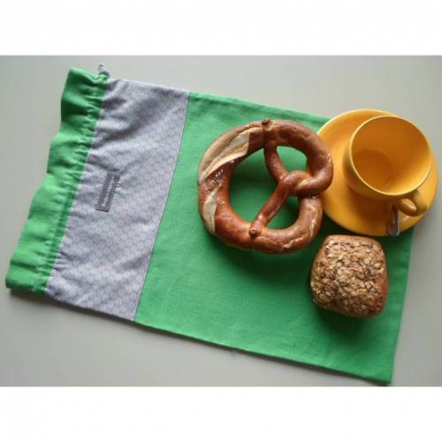 Brotbeutel "de luxe" Leinen maigrün/ grau mit Baumwollkordel von friess-design