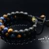 Herren Edelstein Doppel-Armband aus Tigerauge Onyx und Lapis Lazuli mit Knotenverschluss, Makramee Armband, Geschenk für Mann, 8 mm Bild 3