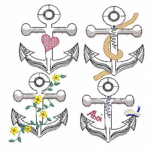 Stickdatei Anker Redwork 13x18cm 4erlei Motive