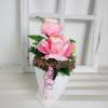 Tischdeko mit rosa Rosen in weißem Topf, Tischgesteck Bild 5