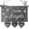 Schiefertürschild mit Pusteblumen und Schmetterlingen, Türschild Familie personalisiert mit Name, mit Herzanhänger Bild 2