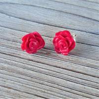 Rosenblüte Ohrstecker Ohrringe handmodelliert aus Fimo Ohrschmuck aus Polymer Clay Bild 1