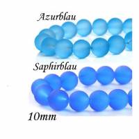 40x Gefrostete Glas Perlen 10 mm Azurblau oder Saphirblau Farbe zur Auswahl Bild 1