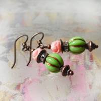 Blüten Ohrringe grün rosa - hypoallergene Niob Ohrhänger Lotos Bild 1