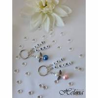 Personalisierter Schlüsselanhänger Schutzengel Perlen rosa blau Geburt Baby Schwangerschaft verkünden Geschenk Ostern Bild 1