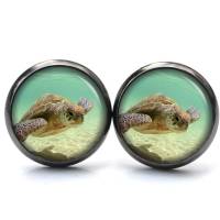 Ohrstecker Schildkröte im Meer Strand grün - verschiedene Größen - Edelstahl Bild 2