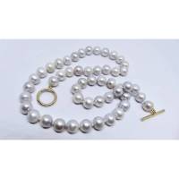 Perlencollier Perlenkette elegant silbergraue Zuchtperlen 9 mm, Verschluß 14 K Bild 1