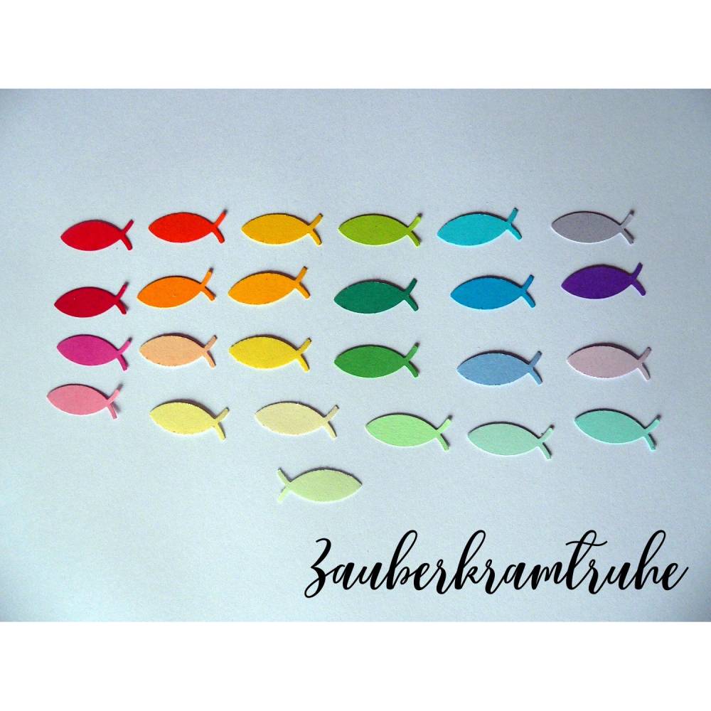 100 Regenbogen-Fische in 25 Farben (4 Stück pro Farbe) zum Dekorieren und Basteln für Taufe Kommunion Konfirmation 2,5cm Bild 1