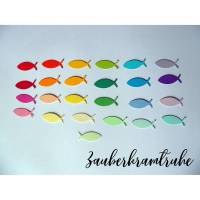 100 Regenbogen-Fische in 25 Farben (4 Stück pro Farbe) zum Dekorieren und Basteln für Taufe Kommunion Konfirmation 2,5cm Bild 1