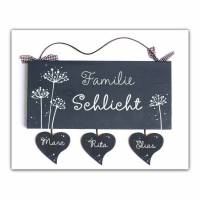 Türschild aus Holz für Familien personalisiert mit Namen. Holzschild Pusteblumen, Haustürschild, Namensschild handbemalt Bild 1