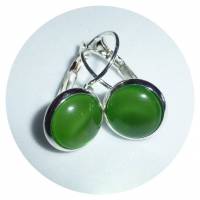 Ohrringe, silberfarben grünen Cabochons Bild 1