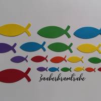 Dekoration bunte Streuteile 138 Fische (1,6cm - 5cm) in 6 Farben des Regenbogens für Deko und Basteln zur Taufe, Konfirmation, Kommunion Bild 5