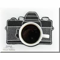 Mug Rug Kamera, der Becherteppich, MugRug 18,5 x 13 cm, Untersetzer zur  Kaffeepause, Photo, Kamera, DSLR Bild 1