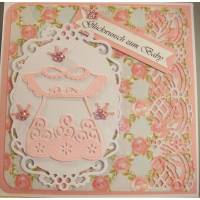 Baby-Karte in rosa mit 3 TEXTEN  zur Geburt Taufe Mädchen Bild 1