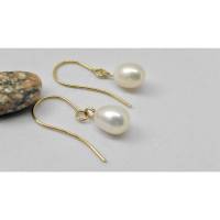 Tropfen-Perlen-Ohrhänger echte 10 x 12 mm ivory-weiße Perlen als Hochzeitsschmuck Bild 1