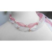 Stoffbänder mit Perlen, romantische Perlenketten, Seidenbänder Geschenke Bild 1