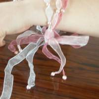 Stoffbänder mit Perlen, romantische Perlenketten, Seidenbänder Geschenke Bild 6