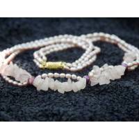 Perlenkette Perlencollier Brautschmuck rosa romantisch Kette dreireihig Rosenquarz Süsswasserperlen Perlenschmuck Bild 2