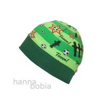Mütze, Bündchenmütze, Kopfumfang 41 - 43 cm, Fußballmotive auf grün Bild 1
