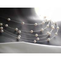 Kette mit schwebenden echten Perlen, fünfreihig, auf silbernem Draht mit Silberschloß Bild 1