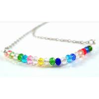 filigrane Halskette aus Edelstahl mit bunten Glassteinen, Perlenkette, Unikat, Geschenk für Sie Bild 1