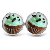 Ohrstecker Cupcake Muffin grün mit Schoko Streusel - verschiedene Größen - Edelstahl Bild 1