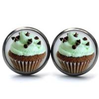 Ohrstecker Cupcake Muffin grün mit Schoko Streusel - verschiedene Größen - Edelstahl Bild 2