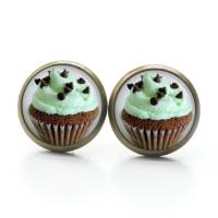 Ohrstecker Cupcake Muffin grün mit Schoko Streusel - verschiedene Größen - Edelstahl Bild 3