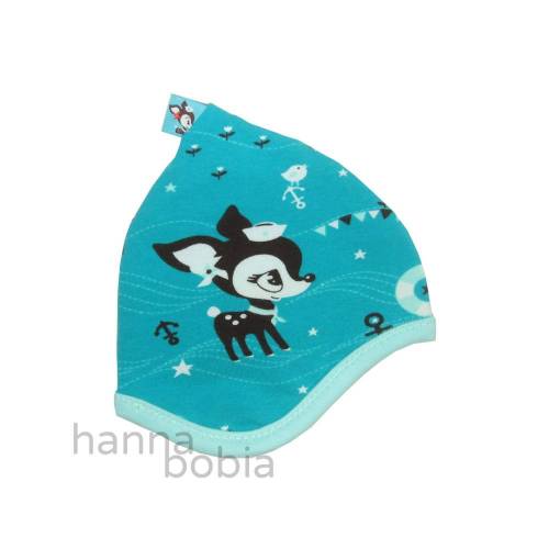 Wendezipfelmütze, Kopfumfang 38 - 40 cm, mit Hafenkitzen auf aqua