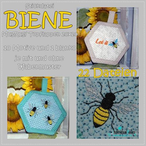 Stickdatei MugRug BIENE 20x20
