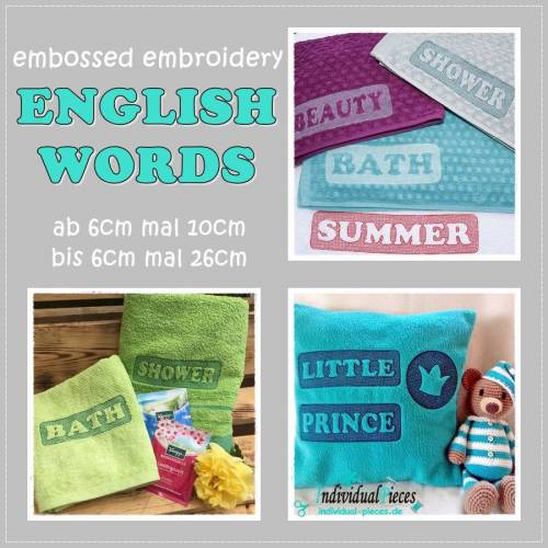 *embossed* english words 6x10cm bis 6x26cm