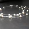 Hochzeitsschmuck Perlen, feine zarte Brautkette echte Perlen, dreireihig auf Draht schwebend mit Silber Bild 5