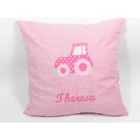 Kissen mit Namen Trecker Traktor rosa Mädchen Bild 1