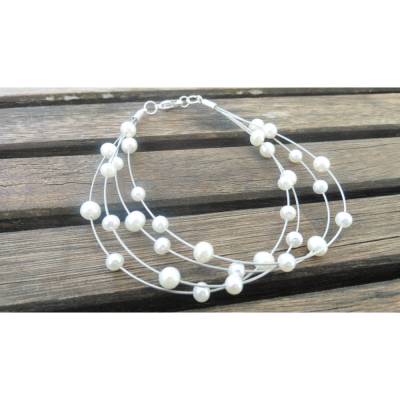 Perlenarmband filigran minimalistisch runde Perlen auf Draht, echte Perlen Armband Hochzeitsschmuck Sterling Silber