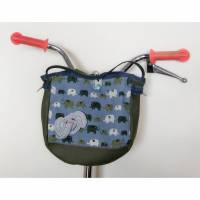 Lenkertasche, Laufradtasche, Fahrradtasche, Kindergartentasche Elefant Häkel-Applikation, Kindertasche Fahrrad, Elelfant Bild 1