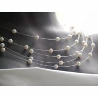 Brautschmuckset aus Draht mit echten Perlen: große Kette und Armband beides 5reihig, Perlen-Ohrstecker Bild 1