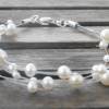 Brautschmuckset aus Draht mit echten Perlen: große Kette und Armband beides 5reihig, Perlen-Ohrstecker Bild 5