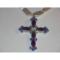 Perlenkette echte Süßwasserperlen mit Kristallanhänger, festliches Kreuz, böhmische Kristalle Bild 1