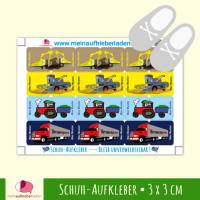 24 Schuhaufkleber | Fahrzeuge 2 - Bagger - Mähdrescher - Traktor  - LKW + Schutzfolie  - 3 x 3 cm Bild 1