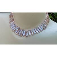 Perlencollier elegante Perlenkette Keshiperlen echte Perlen Pastell flieder rosa malve Choker Geschenk für Frauen Haifischzahn Brautschmuck Bild 1