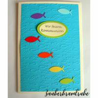 10 Karten zum selber basteln Regenbogen Fische Meer Einladung mit Wir feiern Kommunion DIY Bild 1