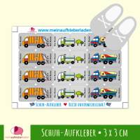 24 Schuhaufkleber | Fahrzeuge 3 - Müllauto - Kehrmaschine - Tanklastwagen + Schutzfolie  - 3 x 3 cm Bild 1